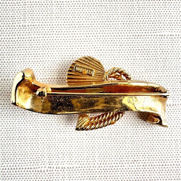 Vintage Marvella Gold Tone Heart Brooch With Faux Pearls 2" X 1" - Picture 2 of 10